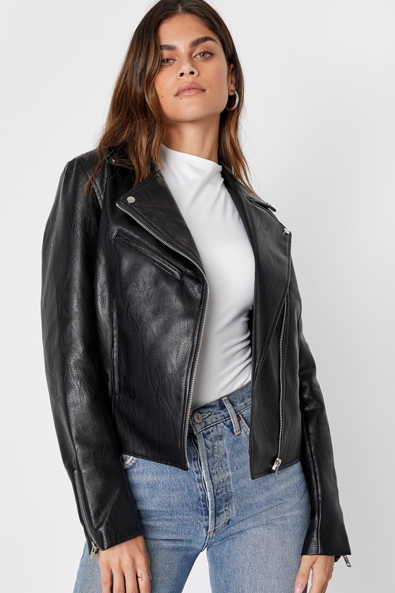 Black Vegan Leather Jacket - Moto Jacket - Leather Jacket - Lulus