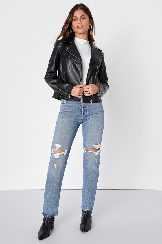 Black Vegan Leather Jacket - Moto Jacket - Leather Jacket - Lulus