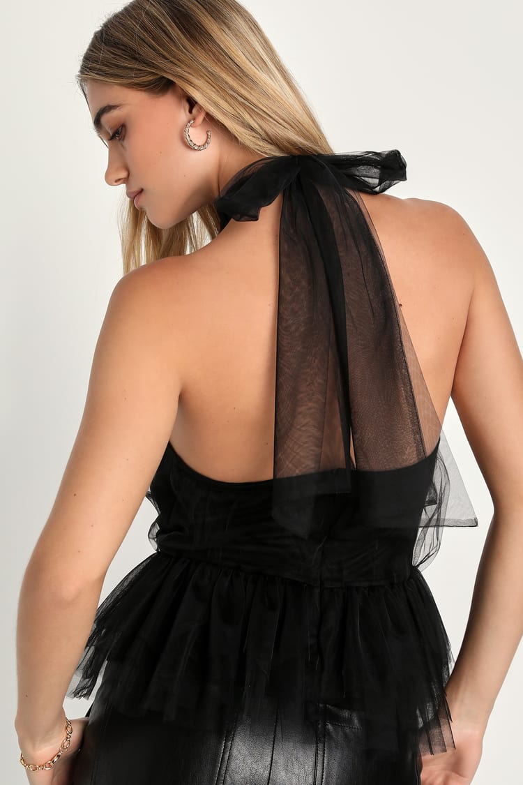 Flirty Black Tulle Top - Halter Neck Top - Tiered Peplum Top - Lulus Flirty Black Tulle Top - Halter Neck Top - Tiered Peplum Top - Lulus