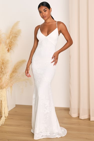 Valhalla White Sequin Lace-Up Maxi Dress