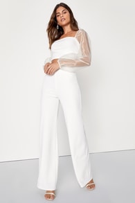 Sheerly Sultry Ivory Organza Balloon Sleeve Two-Piece Jumpsuit 5
