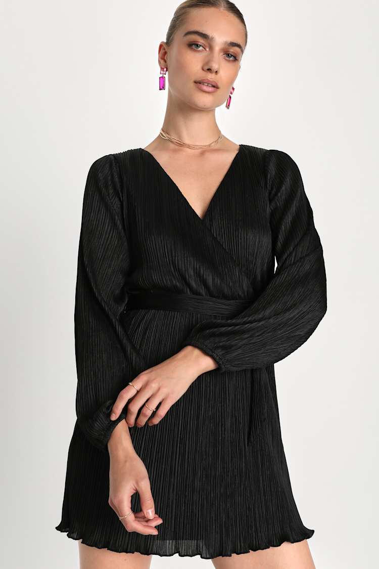 Plissed to Be Here Black Plisse Balloon Sleeve Mini Dress Plissed to Be Here Black Plisse Balloon Sleeve Mini Dress