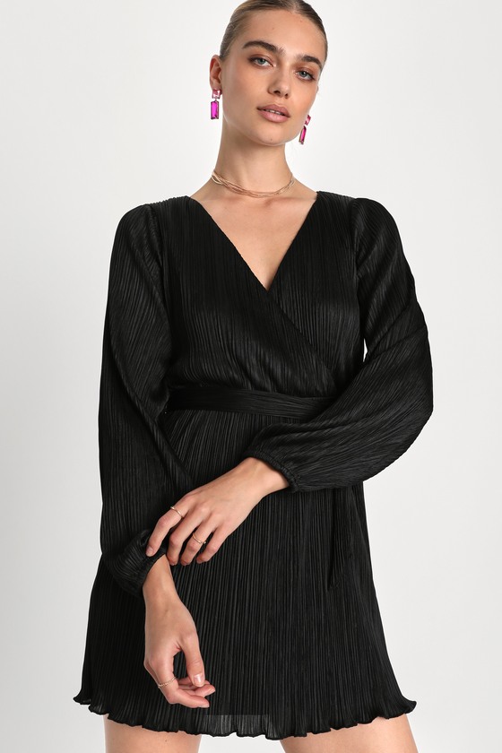 Balloon Sleeve Short Dress Black