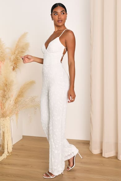 Positive Twist White Sleeveless Twist-Back Wide-Leg Jumpsuit