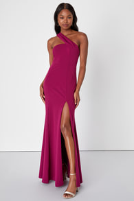 Remarkable Presence Magenta Purple One-Shoulder Maxi Dress