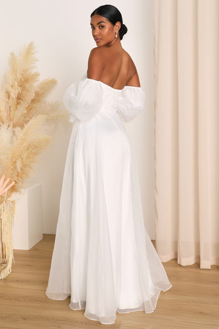 True Excellence White Bustier Off-The-Shoulder Maxi Dress