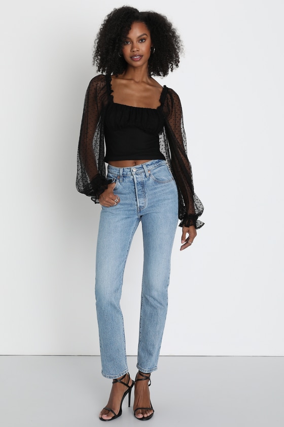 Women's Black Crystal Button Cord Velour Swing Top | ME+EM