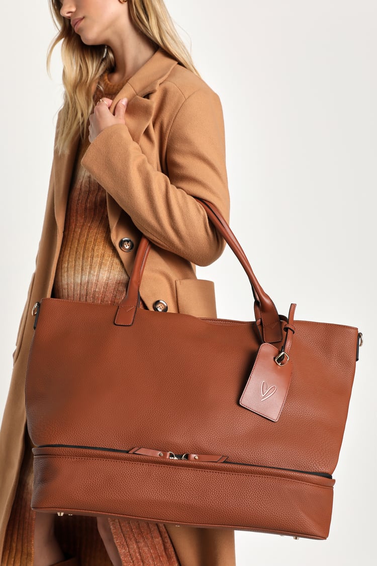 Oversize Cognac Brown Leather Tote Bag Shopper Bag Love 