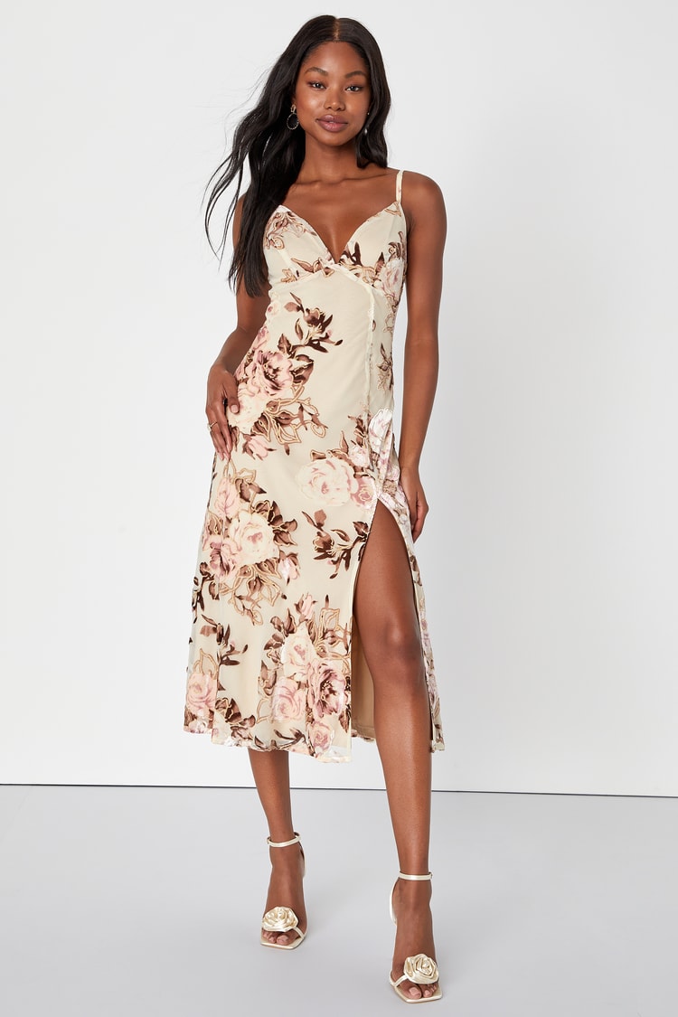Cream Floral Dress - Burnout Velvet Dress - Sleeveless Midi Dress - Lulus Cream Floral Dress - Burnout Velvet Dress - Sleeveless Midi Dress - Lulus
