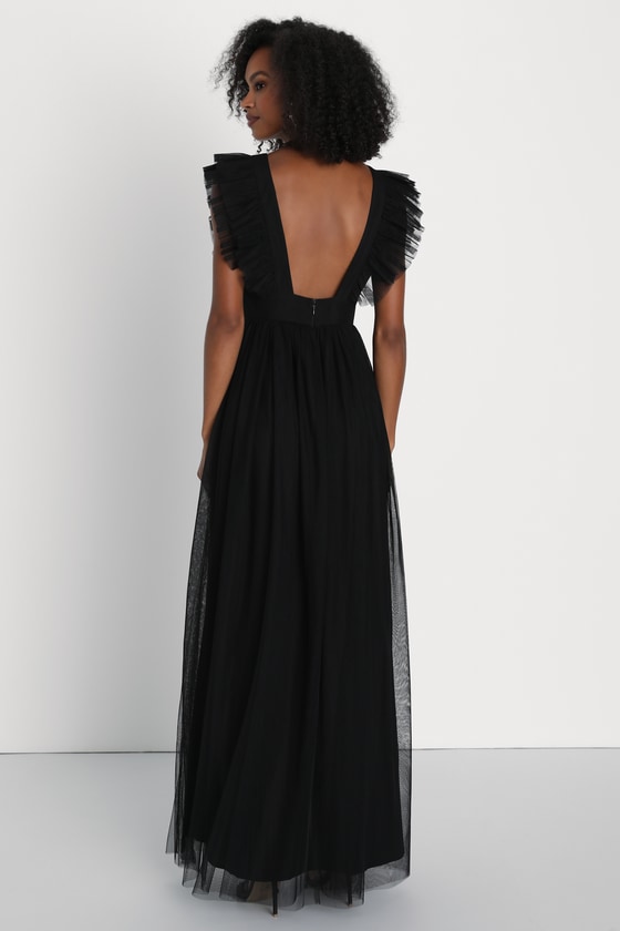 Simply Delighted Black Mesh Ruffled Backless Maxi Dress - thumbnail 2
