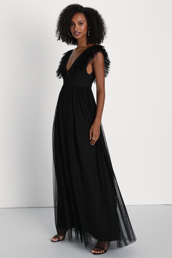 Simply Delighted Black Mesh Ruffled Backless Maxi Dress - thumbnail 4