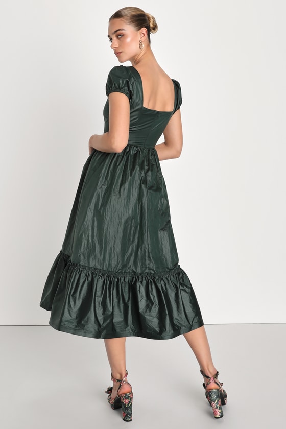 Emerald Midi Dress - Puff Sleeve Corset Dress - Skater Midi Dress - Lulus