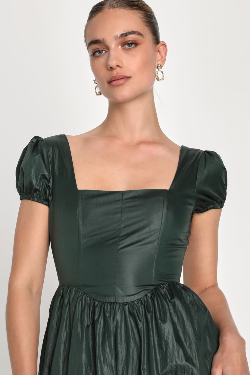 Emerald Midi Dress - Puff Sleeve Corset Dress - Skater Midi Dress - Lulus Emerald Midi Dress - Puff Sleeve Corset Dress - Skater Midi Dress - Lulus