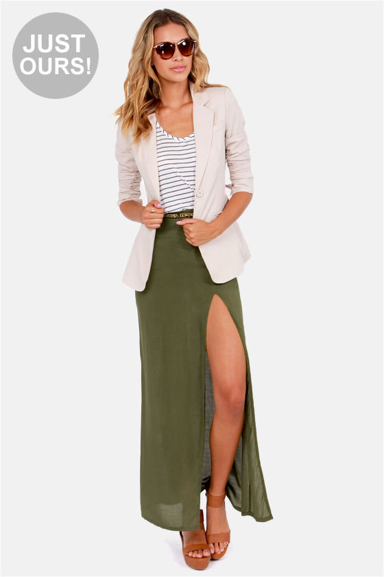 LULUS Exclusive Take It To The Max Olive Green Maxi Skirt