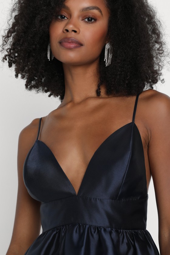 Navy Blue Taffeta Mini Dress Skater Dress Sexy Dress Lulus