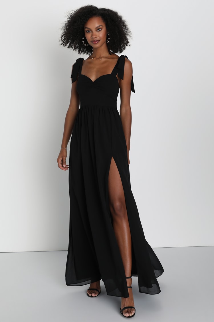 fitted lace wedding dress Elegant V Neck Black Chiffon A Line Wedding Guest Dress main image 1