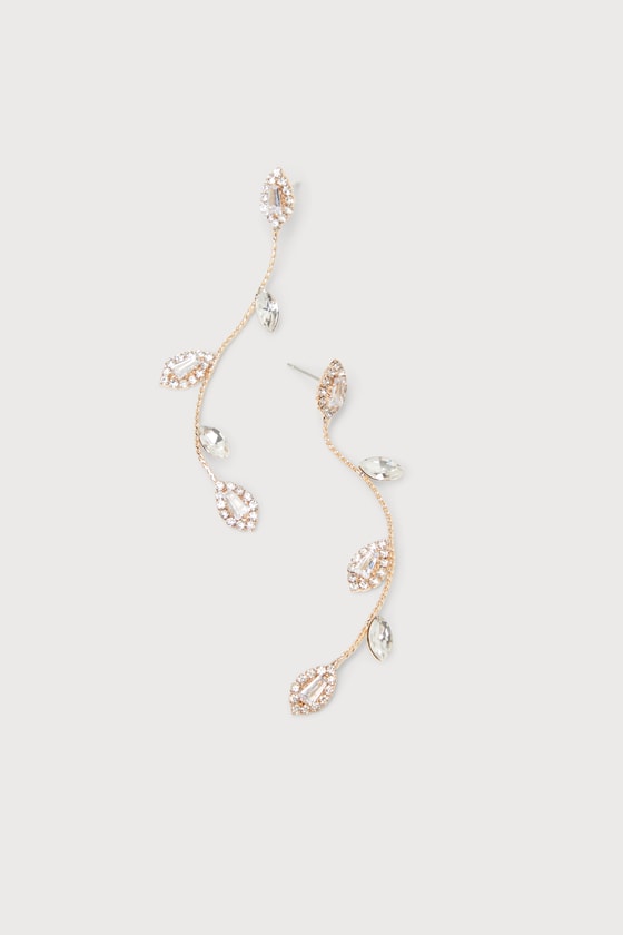 Timeless Tendrils Gold Rhinestone Floral Drop Earrings