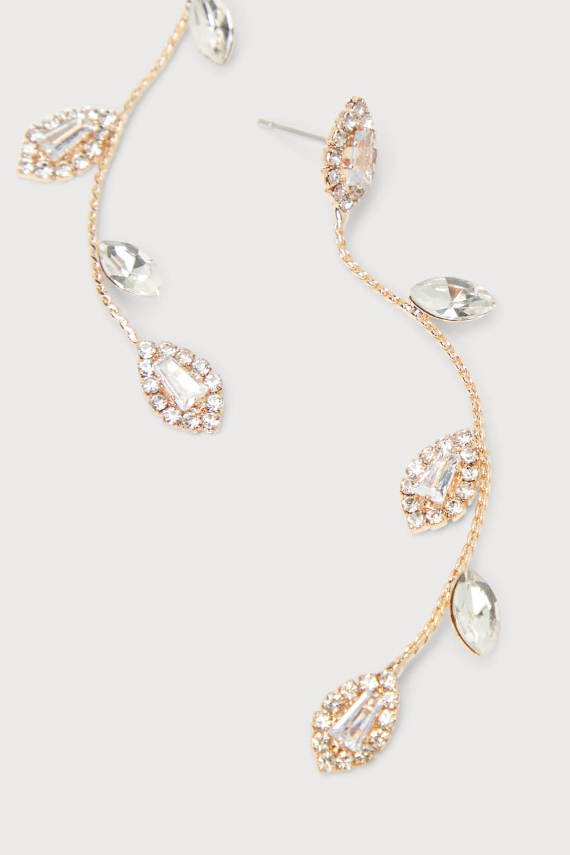 Timeless Tendrils Gold Rhinestone Floral Drop Earrings
