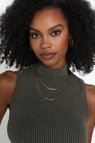 Everyday Appeal Olive Green Ribbed Mock Neck Tank Top