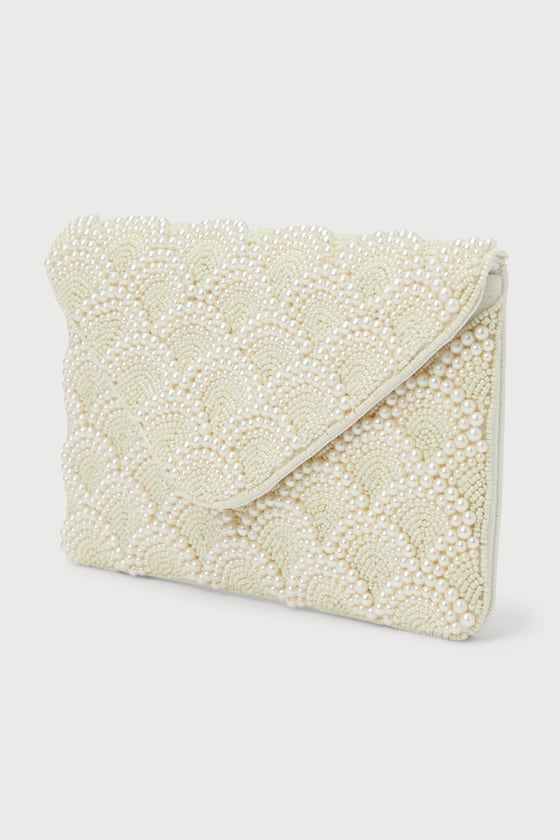 Lulus Glowing Aura Ivory Pearl Beaded Clutch