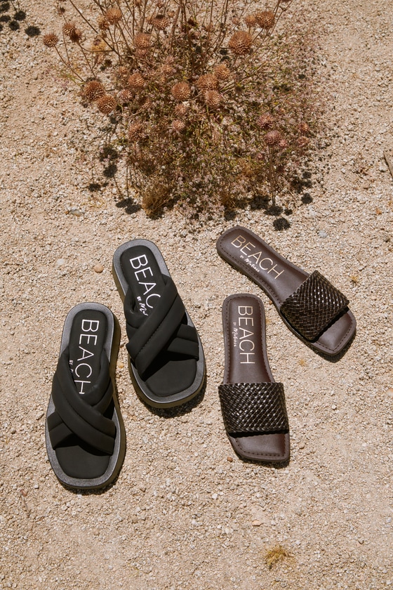 Piper Black Flatform Slide Sandals 1