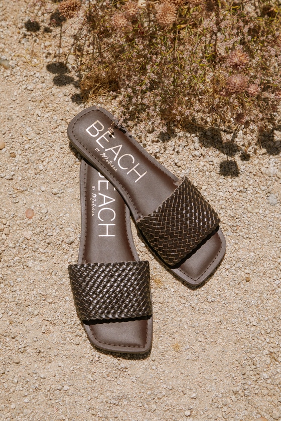 Isle Dark Brown Woven Leather Slide Sandals 1