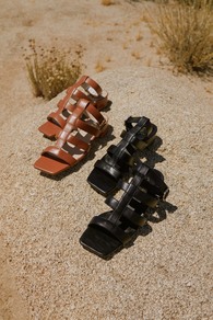 Luz Black Caged Ankle Strap Sandals