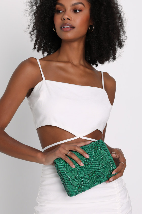 Fabulous Aura Green Beaded Clutch 1