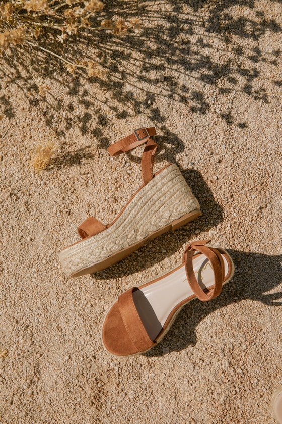 Cesilie Brown Suede Ankle Strap Platform Espadrille Wedges 1
