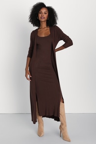Layer Lover Brown Ribbed Knit Two-Piece Dress & Cardigan Set 7