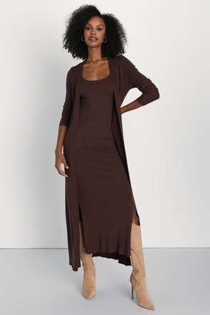 long sleeve cardigan dress Miya Knit Cardigan Dress II Eggplant / L/XL