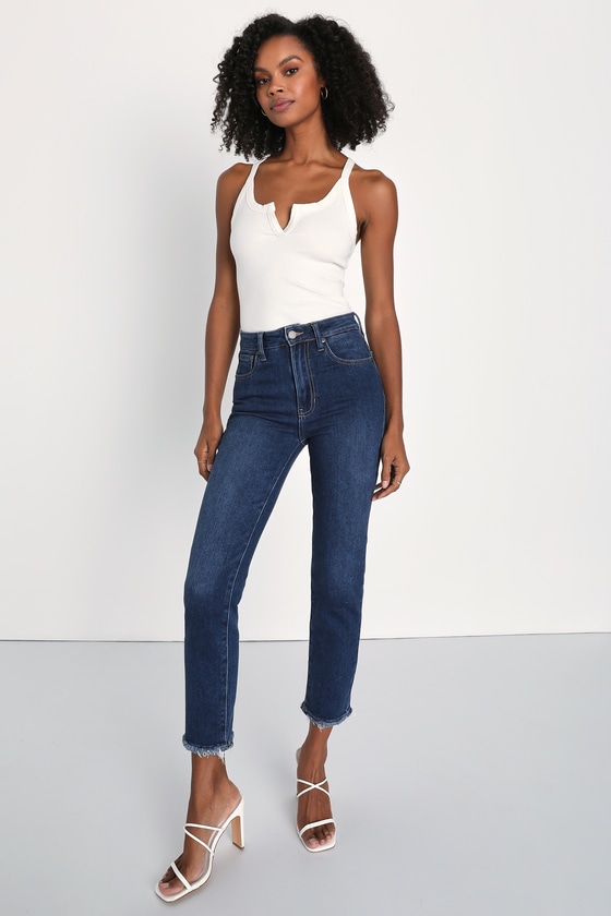 Dark Denim Straight Leg Jeans