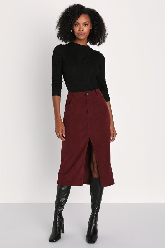 Burgundy Midi Skirt - Corduroy Midi Skirt - Midi Skirt - Lulus