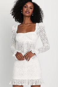Quite a Delight White Lace Backless Long Sleeve Mini Dress