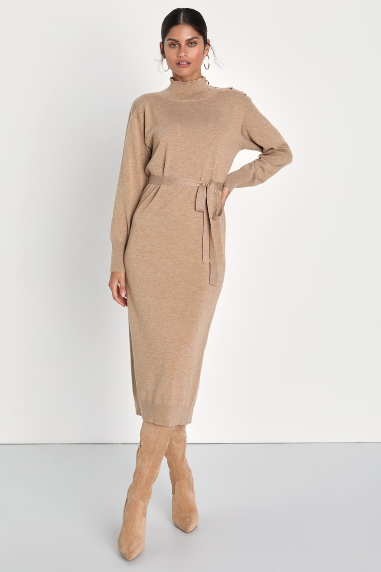 knee length dresses for ladies Latte Midi Sweater Dress Large main image 0