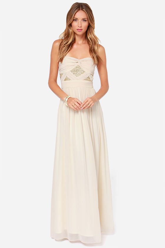 Beige Strapless Maxi Dress main image 0