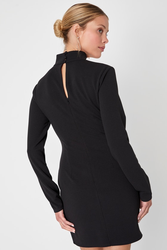 Black Cutout Mini Dress - Mock Neck Mini Dress - Long Sleeve Black Cutout Mini Dress - Mock Neck Mini Dress - Long Sleeve