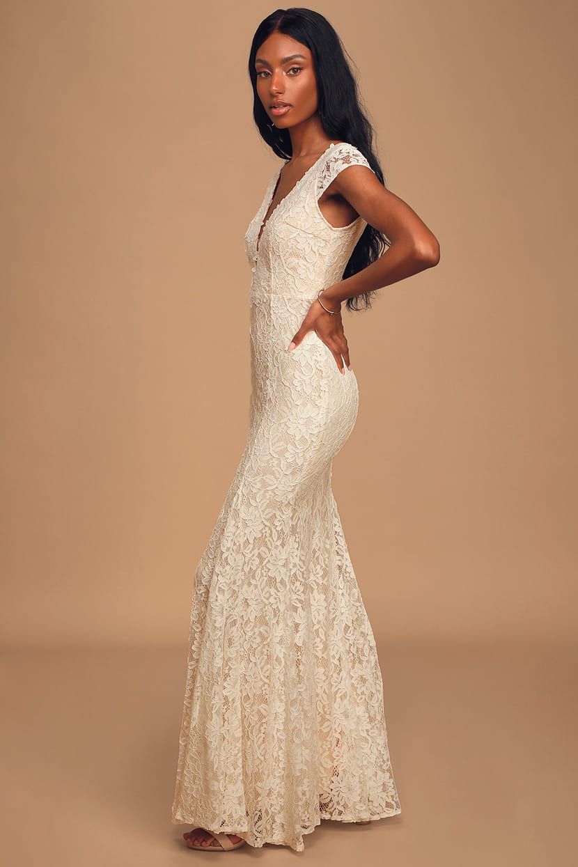 Lace Bridal Dress - Cap Sleeve Bridal Dress - V-Back Bridal Dress - Lulus