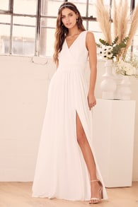 Thoughts of Hue White Surplice Maxi Dress