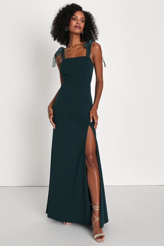 Beloved Elegance Emerald Green Tie-Strap Mermaid Maxi Dress 5