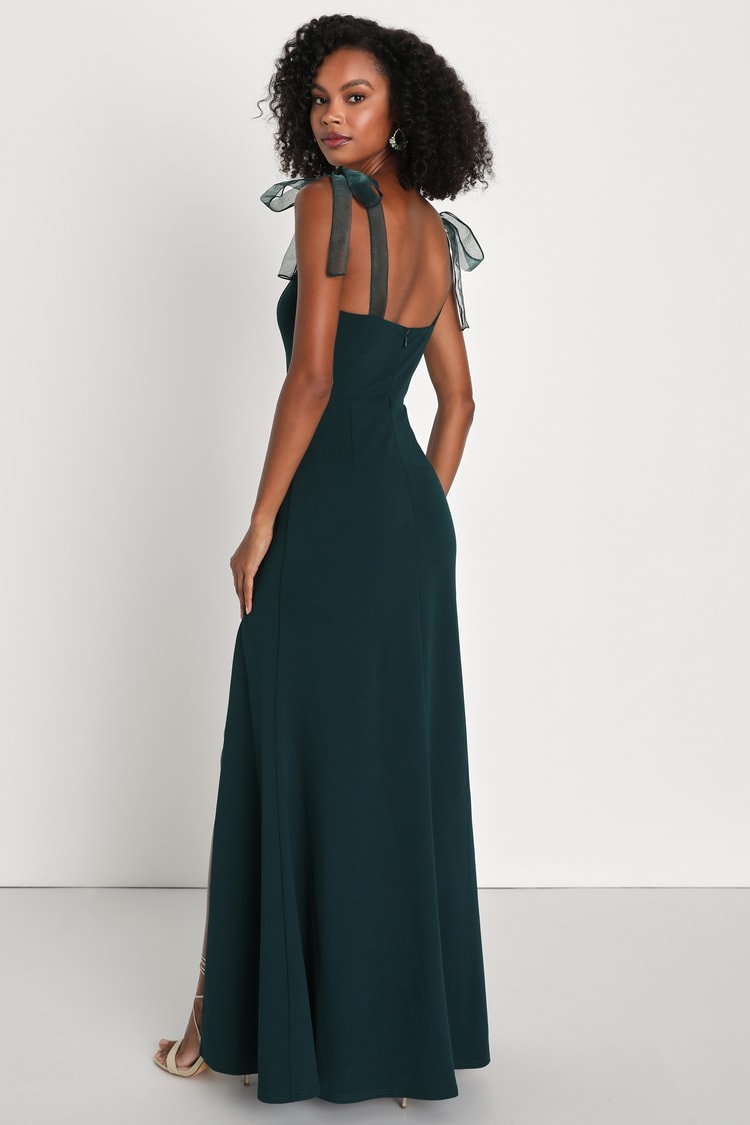 Beloved Elegance Emerald Green Tie-Strap Mermaid Maxi Dress