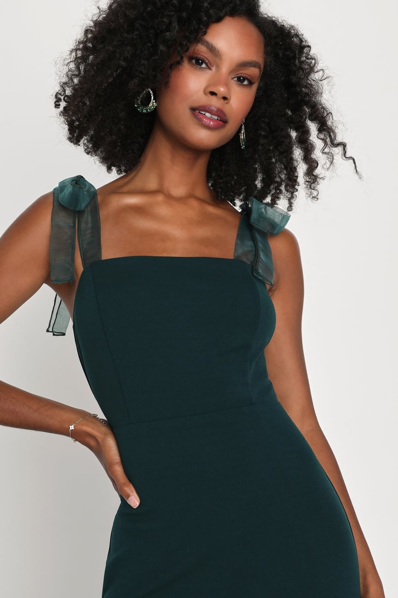 Beloved Elegance Emerald Green Tie-Strap Mermaid Maxi Dress