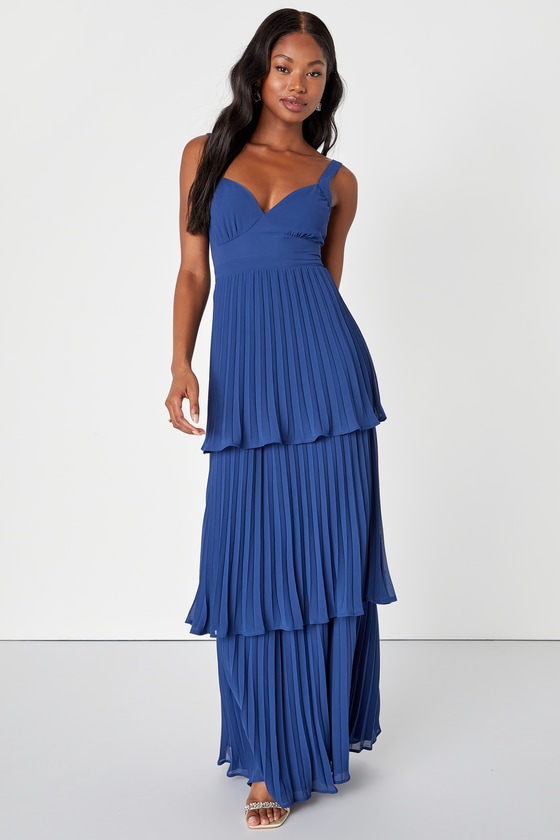 Blue Pleated Dress - Tiered Pleated Dress - Backless Maxi Dress - Lulus