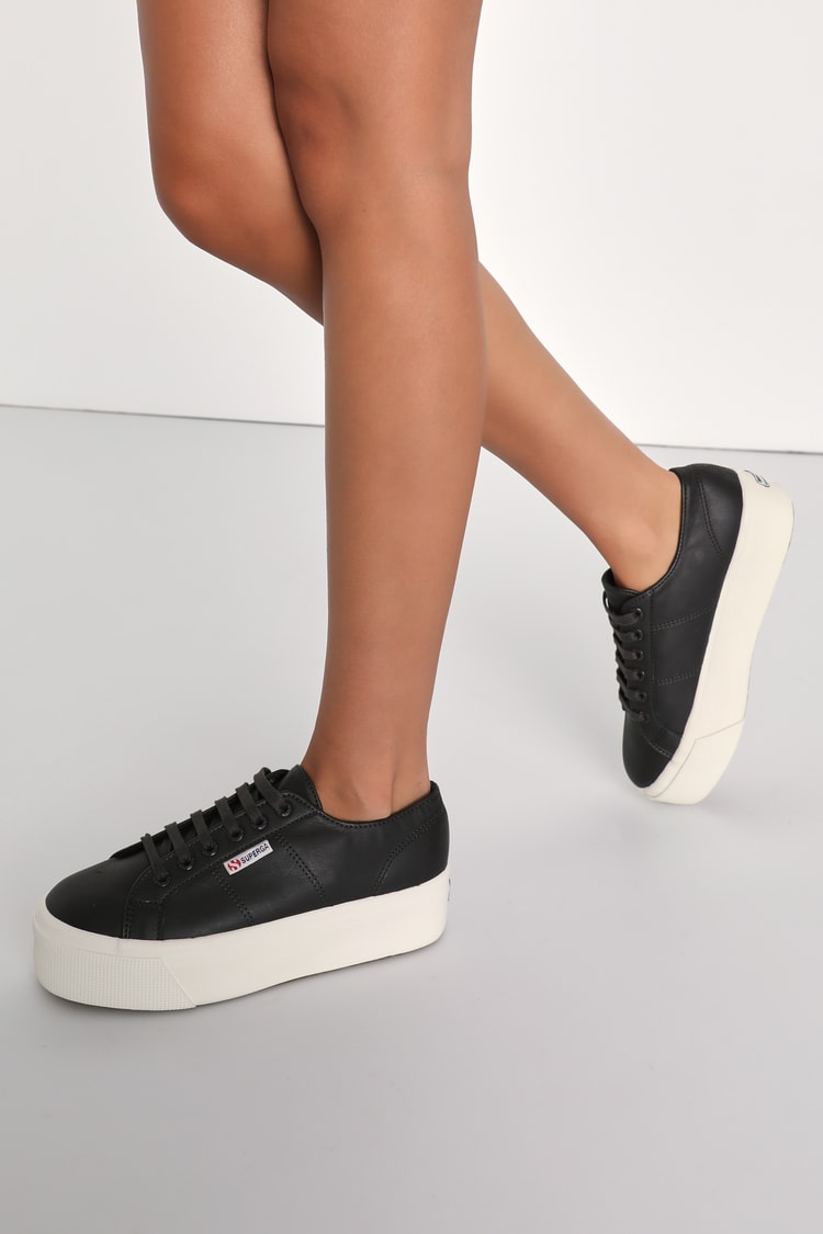 Leather Superga 2790 NAPPA Black Bristol Nappa Leather Platform