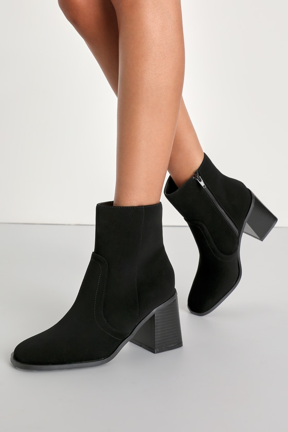 Black Faux Leather Beige Rubber Sole Ankle Boots - Dadiva