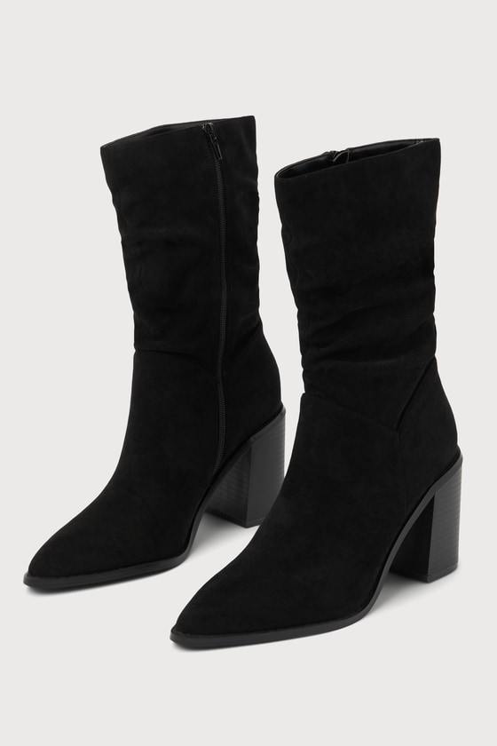 Black Suede Boots - Black Mid-Calf Boots - Slouchy Mid-Calf Boots - Lulus