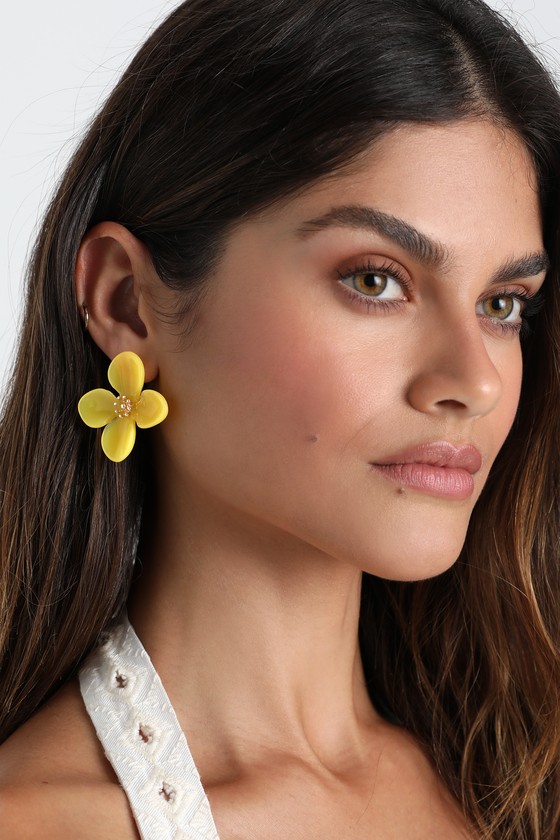 Yellow Flower Earrings Flower Statement Earrings Earrings Lulus