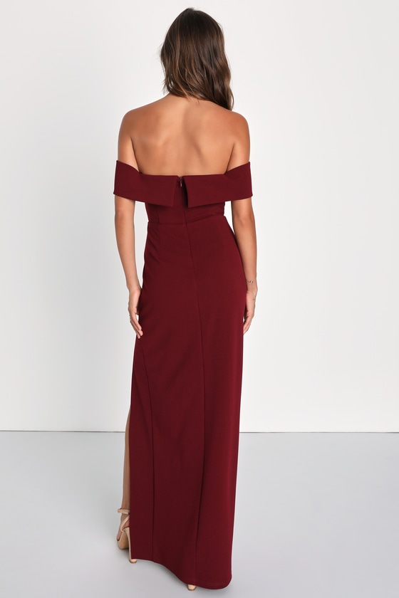 Long Sleeve Off-the-Shoulder Dress with Burgundy
