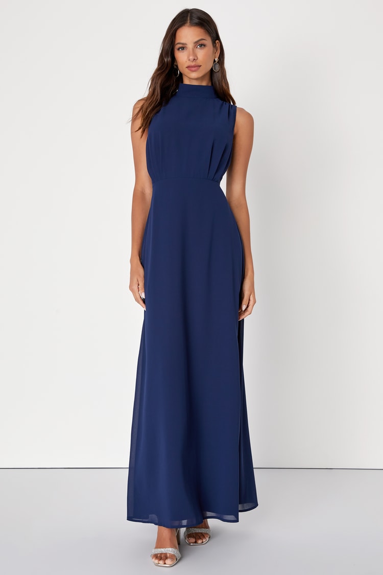 Navy Chiffon Maxi Dress