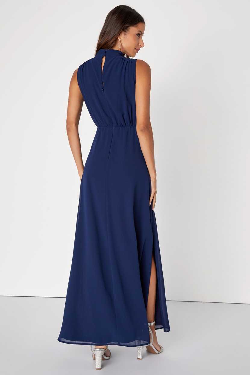 Navy Blue Dress - A-Line Mock Neck Dress - Maxi Dress - Lulus